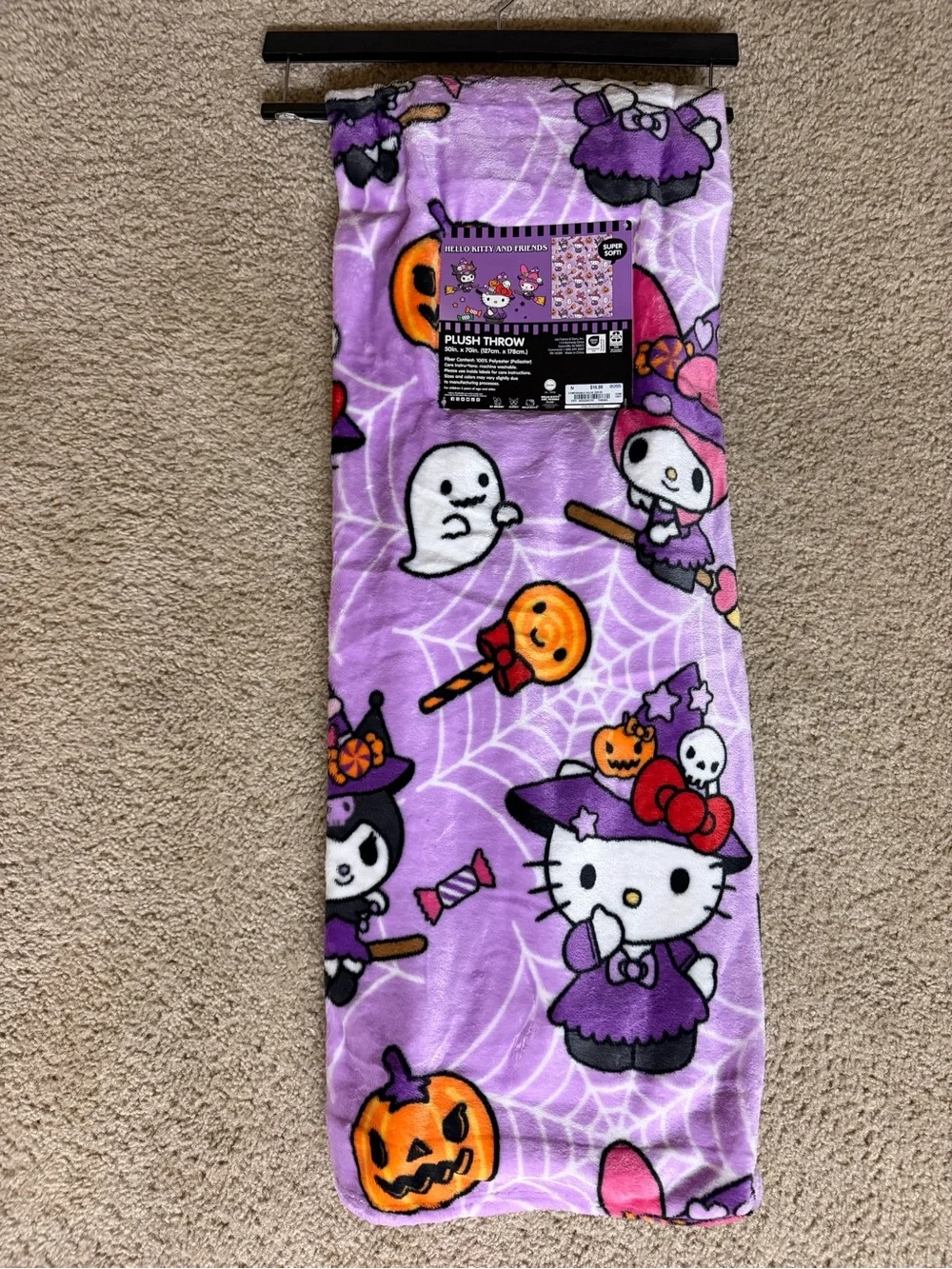 Hello Kitty Purple Halloween Plush Throw Blanket with Cute Costume Characters